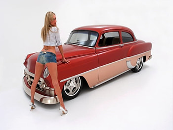 53-Chevy, girl, cars HD wallpaper