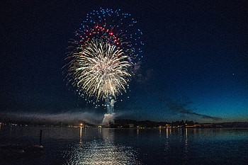 Fireworks Explosion Above Water Body , fireworks, graphy HD wallpaper