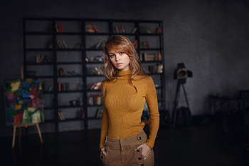Anastasiya Scheglova, turtleneck, t-shirt, blonde, model HD wallpaper