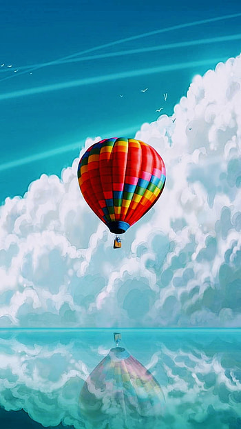 reflection, water, cloud, vehicle, hot air balloon HD phone wallpaper