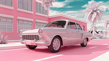 Retro Ride in Pink - Ultra, pink aesthetic, car, vintage, pink, palm tree HD wallpaper