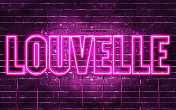 Happy Birtay Louvelle, , pink neon lights, Louvelle name, creative, Louvelle Happy Birtay, Louvelle Birtay, popular french female names, with Louvelle name, Louvelle HD wallpaper