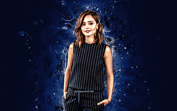 Jenna Coleman, , blue neon lights, english actress, beauty, Critics hoot, Jenna-Louise Coleman, english celebrity, Jenna Coleman HD wallpaper