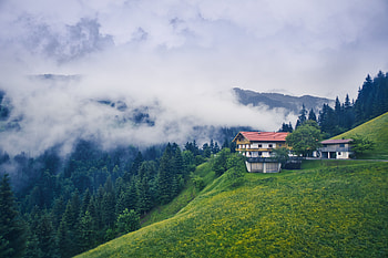Landscape, Nature, Mountains, Clouds, House HD wallpaper