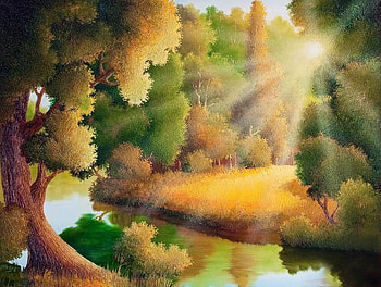 N.Udaltsov. In the sunset, painting, art, nature, forest, sunset, n udaltsov, tree HD wallpaper