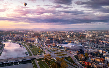 Krakow, Poland, river, clouds, Krakow, balloon, Poland HD wallpaper