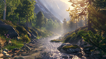 Serene Mountain Creek: Forest Escape, creek, mountain, forest HD wallpaper