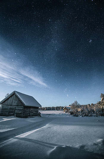 Winter, Nature, Night, Snow, Dark, House HD phone wallpaper