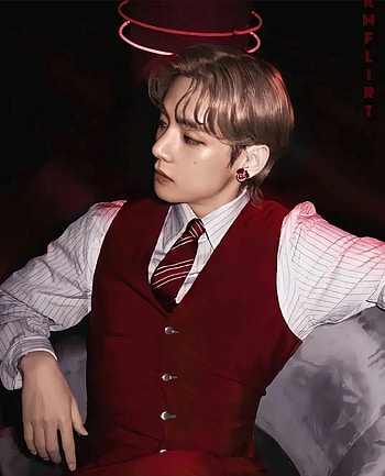 Kim Taehyung, BTS, Red, Redsuit, handsome, BigHit, Hybe, RM, Suga HD phone wallpaper