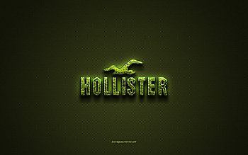 Hollister logo, green creative logo, floral art logo, Hollister emblem, green carbon fiber texture, Hollister, creative art HD wallpaper