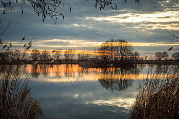 Nature, Sunset, Grass, Lake, Reflection HD wallpaper