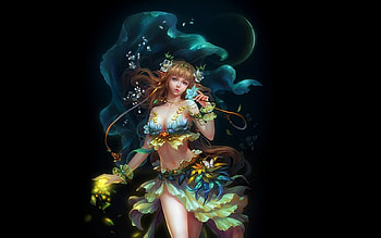 Fantasy girl, blue, black, frumusete, gjschool, art, girl, fantasy, yellow, luminos HD wallpaper