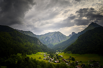 Nature, Mountains, Forest, Village HD wallpaper