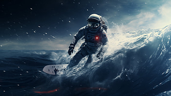 Astronaut Surfing Adventure, surfer, surfing, Sci Fi, astronaut HD wallpaper