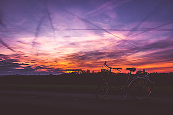 Sunset, Sky, Dark, Road, Bicycle HD wallpaper