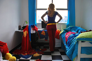 Supergirl's room, funny, people, entertainment, woman HD wallpaper