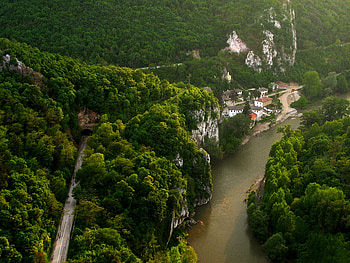 River, huses, graphy, forests, phto, nice, mountain, green, bulgaria, trees, view, road, nature, forest, village HD wallpaper