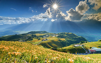 Nature, Grass, Sky, Mountains, Shine, Light, Brilliance HD wallpaper