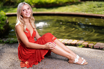 Savannah in a Red Dress, outdoors, model, dress, blonde, smile HD wallpaper