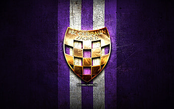 Dubrava Zagreb FC, golden logo, HNL, violet metal background, football, croatian football club, Dubrava Zagreb logo, soccer, NK Dubrava Zagreb HD wallpaper
