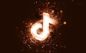 TikTok brown logo, , brown neon lights, creative, brown abstract background, TikTok logo, social network, TikTok HD wallpaper