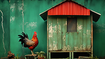 Rustic Chicken Coop with Rooster -, chicken coop, rooster, farm, rural HD wallpaper