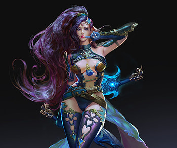 Fantasy girl, black, fantasy, blue, purple, frumusete, girl HD wallpaper