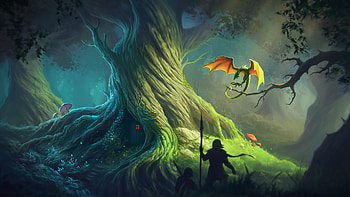 Dragon Forest Fantasy Artwork, dragon, forest, artist, artwork, digital-art HD wallpaper