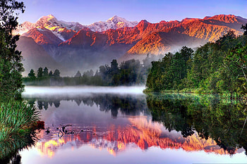 South Island landscape, River and forest, Sunrise and mist, Nature graphy HD wallpaper