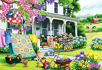 Spring Cleaning, garden, flowers, cottage, painting HD wallpaper