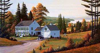 Down a Country Lane, retro car, attractions in dreams, colors, paintings, houses, love four seasons, lane, fields, autumn, nature, roads, fall season, rivers HD wallpaper