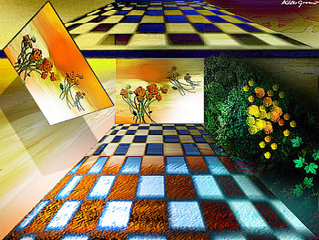 cool, flowers, tiles, abstract, 3d HD wallpaper