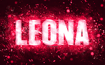 Happy Birtay Leona, , pink neon lights, Leona name, creative, Leona Happy Birtay, Leona Birtay, popular american female names, with Leona name, Leona HD wallpaper