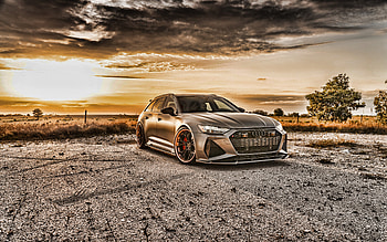 Audi RS6 Avant, 2021, R, front view, exterior, sunset, evening, gray RS6 Avant, German cars, Audi HD wallpaper