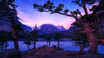 A cold and windy morning at Rocky Mountain National Park, winter, snow, USA, landscape, trees, mountains, sunrise, Colorado HD wallpaper