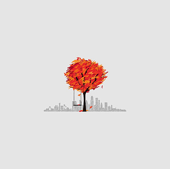 Cityscape, tree, swing, digital art, minimal HD wallpaper
