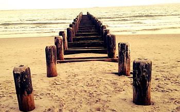 Nature, Sea, Beach, Sand, Wharf, Posts, Pillars, Berth HD wallpaper
