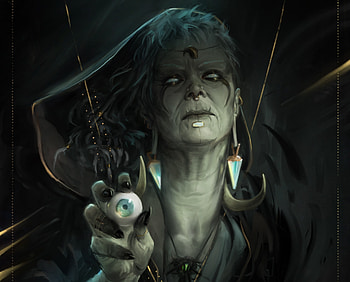 La Voyante de Saterioh, halloween, old, fantasy, aurore folny, eye, dark, woman, witch HD wallpaper
