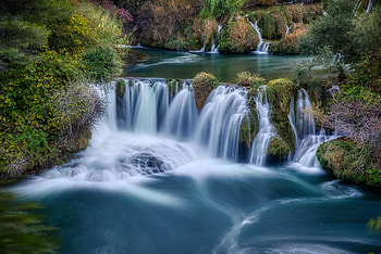 Waterfall, stream, forest, river HD wallpaper