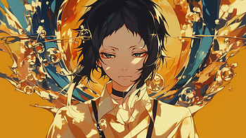 of Ryūnosuke Akutagawa from Bungou Stray Dogs in Vibrant Yellow Anime Style, Anime, Bungou Stray Dogs, Ryūnosuke Akutagawa, Yellow Anime HD wallpaper