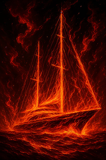 Inferno Yacht: Fiery Waves , sailboat, fire, flame, night HD phone wallpaper