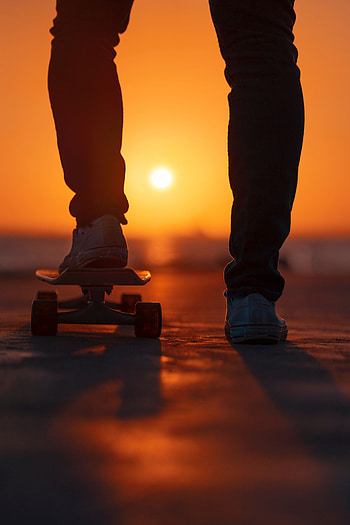 Sports, Sunset, Shine, Light, Legs, Skateboard HD phone wallpaper