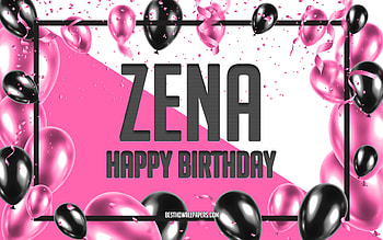 Happy Birtay Zena, Birtay Balloons Background, Zena, with names, Zena Happy Birtay, Pink Balloons Birtay Background, greeting card, Zena Birtay HD wallpaper