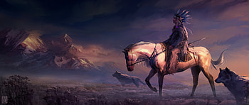 Native American, Artistic, Horse, Wolf HD wallpaper