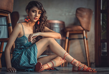 Girl Sitting Inside Looking At Viewer , girls, model HD wallpaper