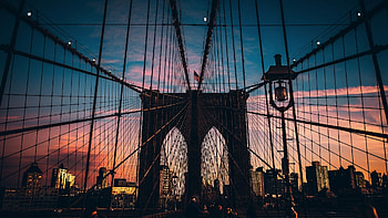 Brooklyn Bridge, Suspension bridge, Sunset view HD wallpaper