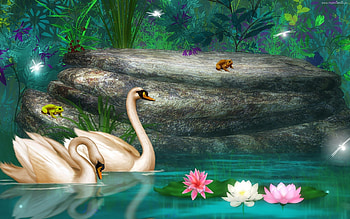 MAGICAL POND, ENCHANTMENT, POND, MAGICAL, SWAN HD wallpaper