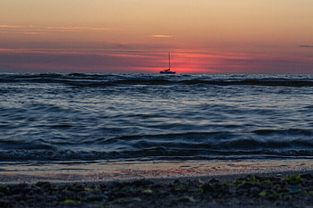 Nature, Sunset, Sea, Horizon, Boat HD wallpaper