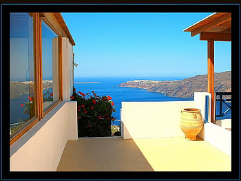 Santorini Palace View, view, santorini, palace HD wallpaper