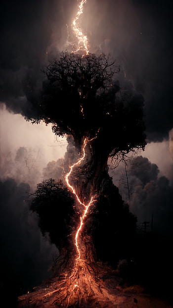 Lightning-Struck Tree, lightning, nature, dark HD phone wallpaper